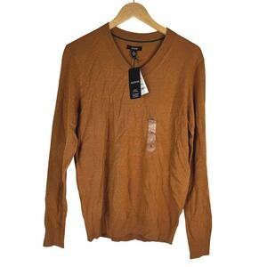 Alfani Mens Gifting Merino Wool Blend V-Neck Sweater Chili Spice Orange S NEW